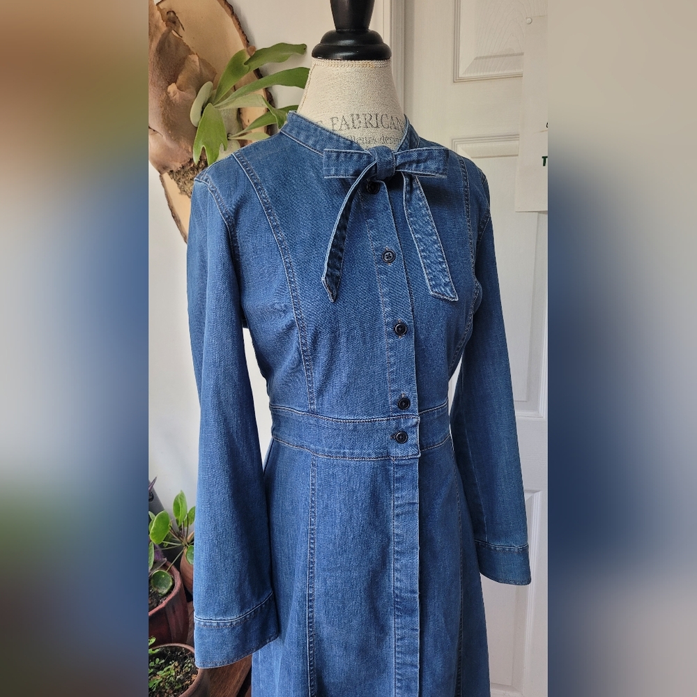 Madewell Denim Tie Neck Shirtdress Button Front Jean Dress Size 12 - Picture 4 of 13